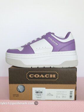 COACH Platform Leather Sneaker- Iris/Optic White- Women’s Size 8B ⭐